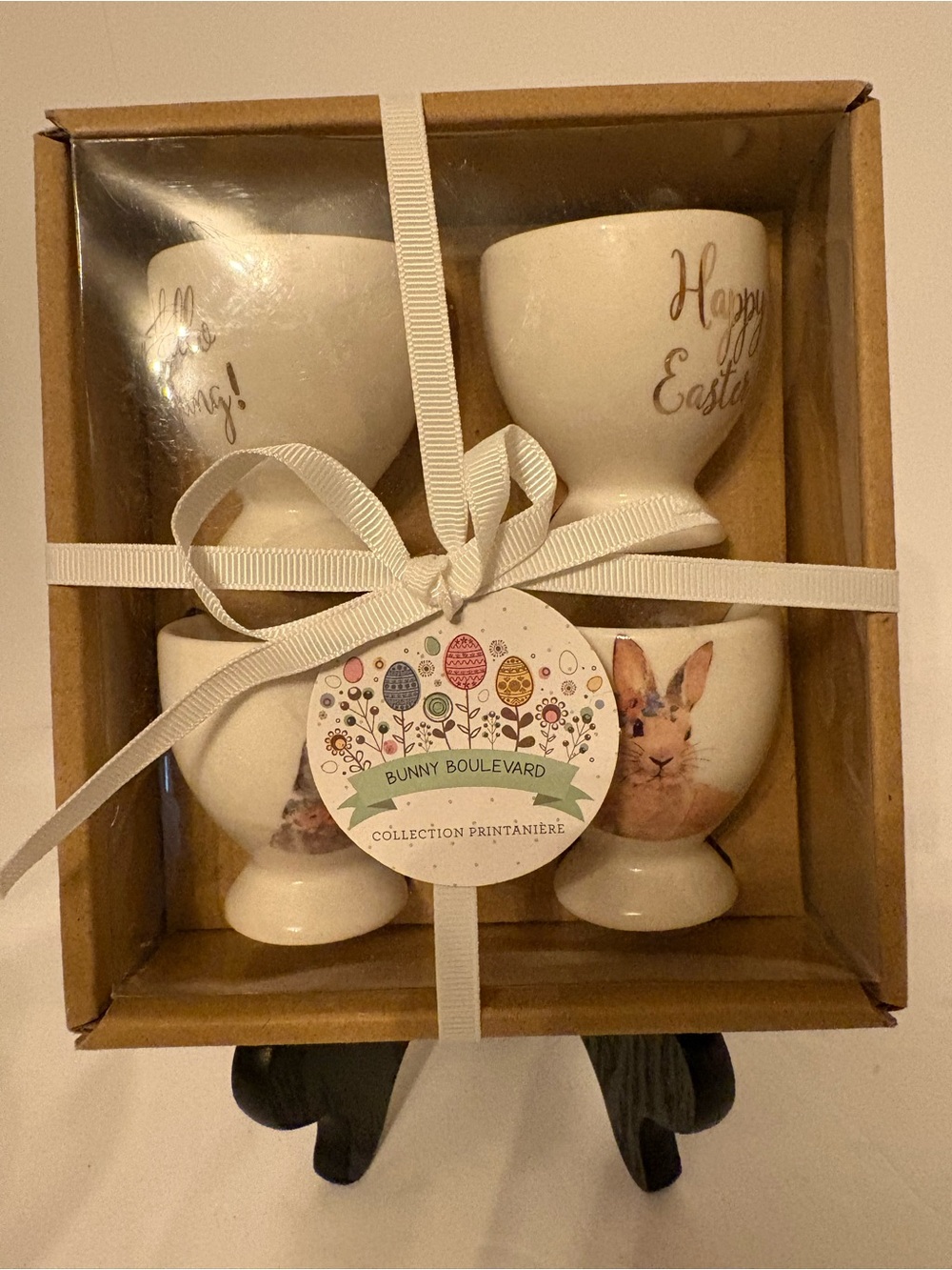 Bunny Bouquet Cream Ceramic Egg Cup Set - 4-Pack GRACE TEAWARE